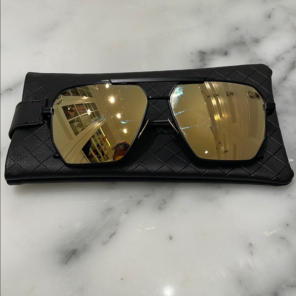 Hexagonal Gold Sunglasses with Black Case
